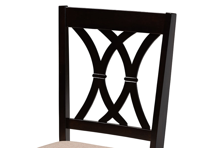 Reneau Modern and Contemporary Sand Fabric Upholstered Espresso Brown Finished Wood Dining Chair Set of 4
