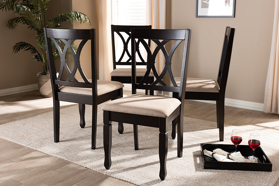 Reneau Modern and Contemporary Sand Fabric Upholstered Espresso Brown Finished Wood Dining Chair Set of 4