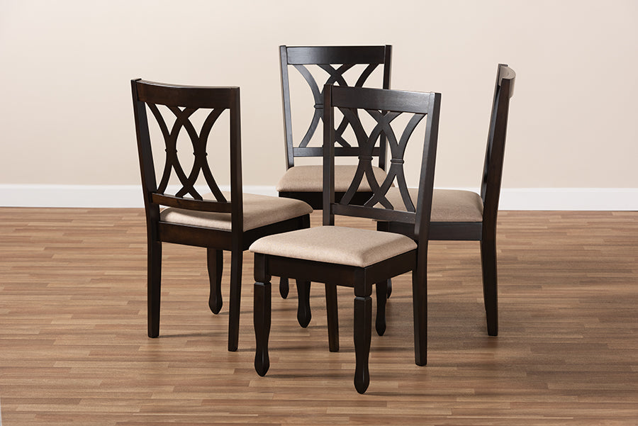 Reneau Modern and Contemporary Sand Fabric Upholstered Espresso Brown Finished Wood Dining Chair Set of 4