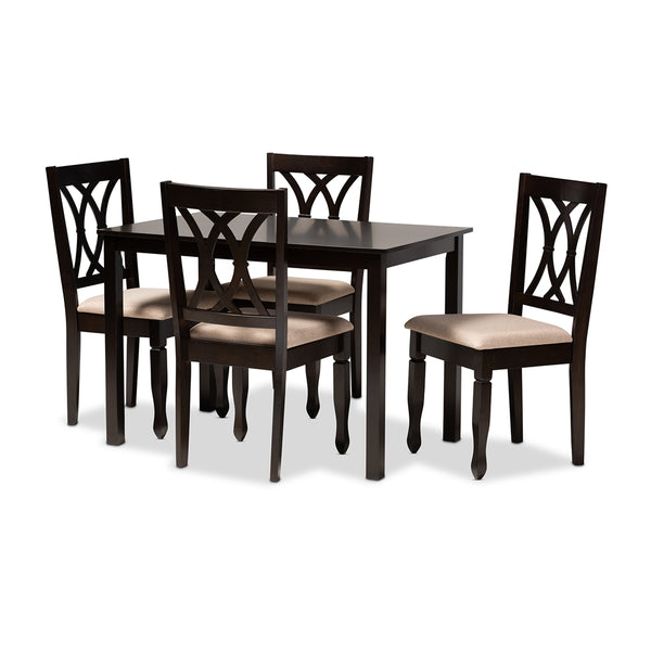 Reneau Modern and Contemporary Sand Fabric Upholstered Espresso Brown Finished Wood 5-Piece Dining Set