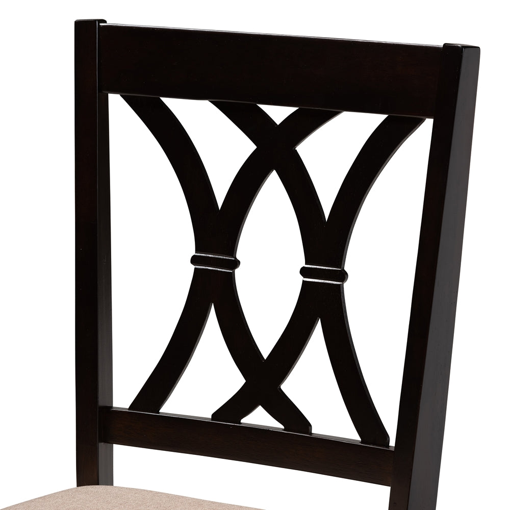 Reneau Modern and Contemporary Sand Fabric Upholstered Espresso Brown Finished Wood 5-Piece Dining Set