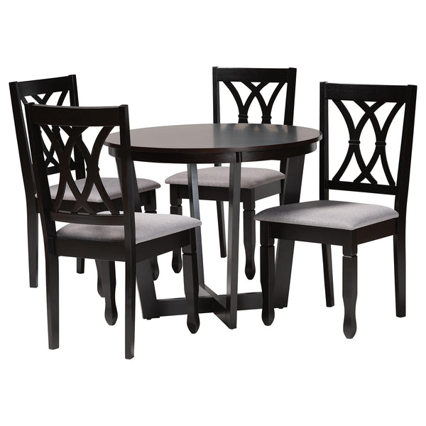 Aggie Modern Grey Fabric and Dark Brown Finished Wood 5-Piece Dining Set