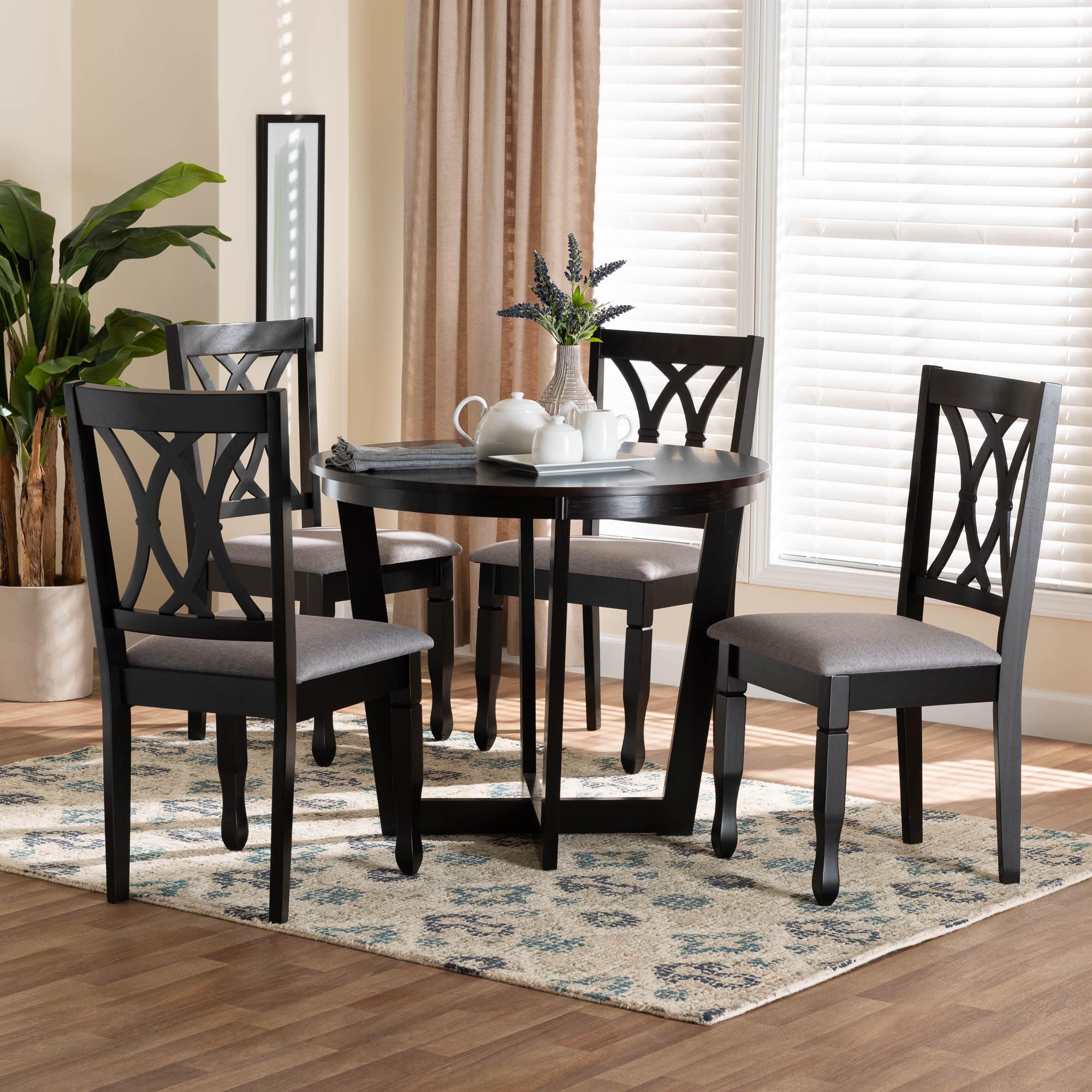 Aggie Modern Grey Fabric and Dark Brown Finished Wood 5-Piece Dining Set