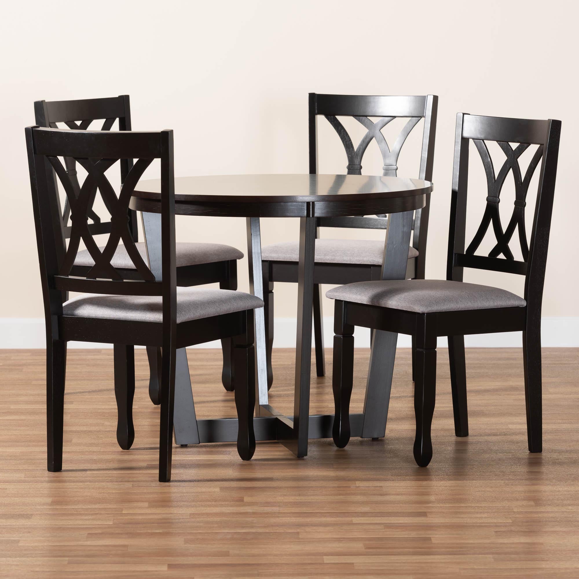 Aggie Modern Grey Fabric and Dark Brown Finished Wood 5-Piece Dining Set