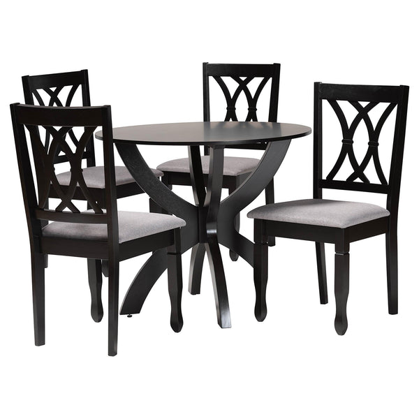 April Modern Grey Fabric and Dark Brown Finished Wood 5-Piece Dining Set