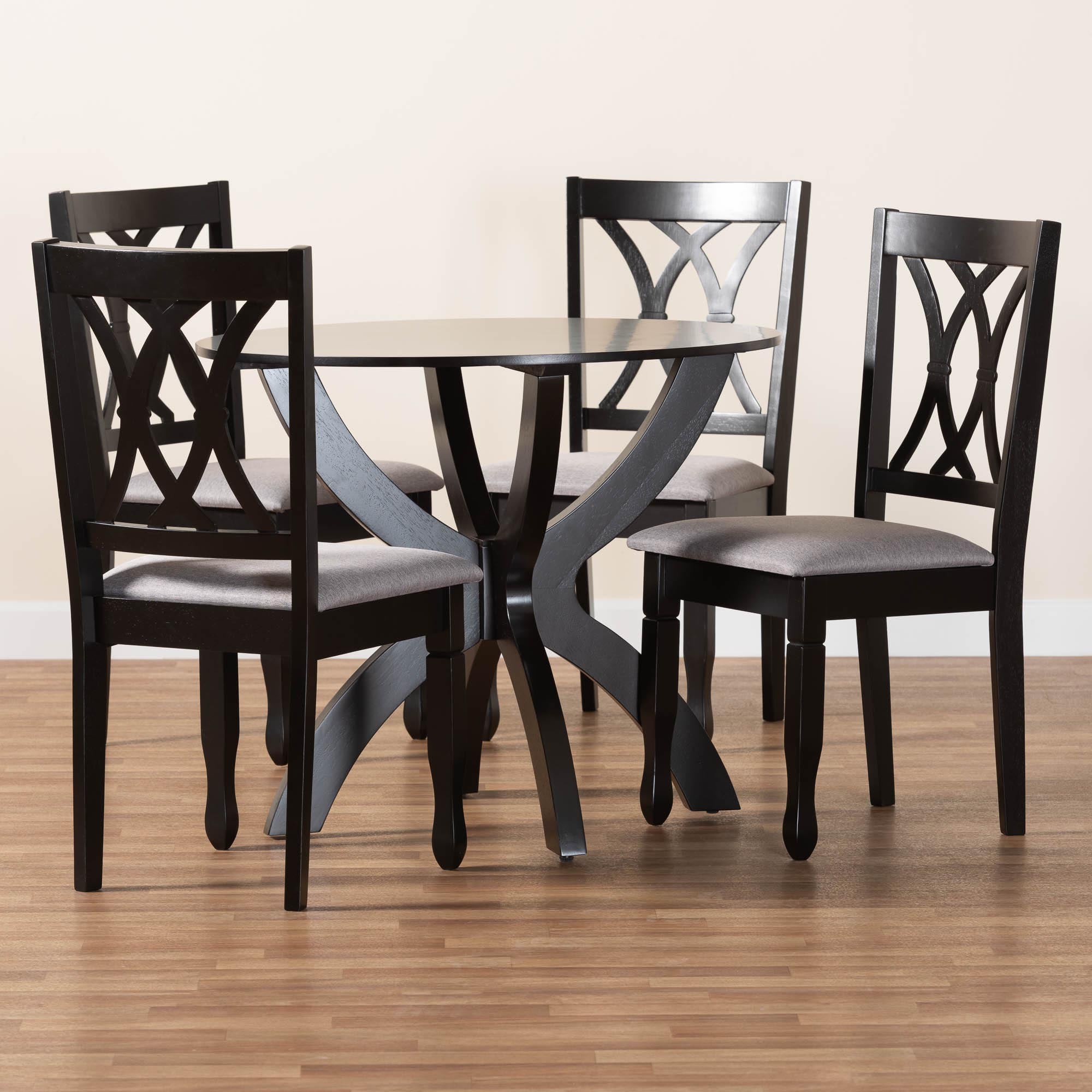April Modern Grey Fabric and Dark Brown Finished Wood 5-Piece Dining Set