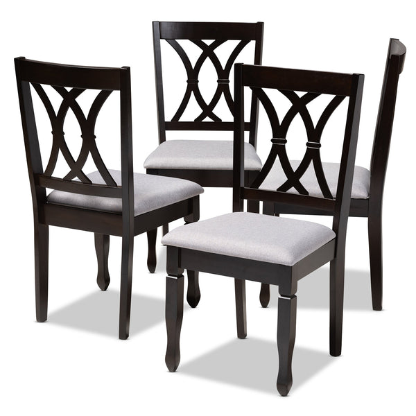 Reneau Modern and Contemporary Grey Fabric Upholstered Espresso Brown Finished Wood Dining Chair Set of 4