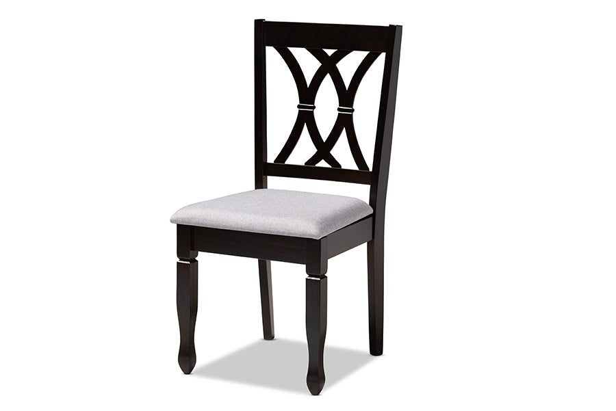 Reneau Modern and Contemporary Grey Fabric Upholstered Espresso Brown Finished Wood Dining Chair Set of 4