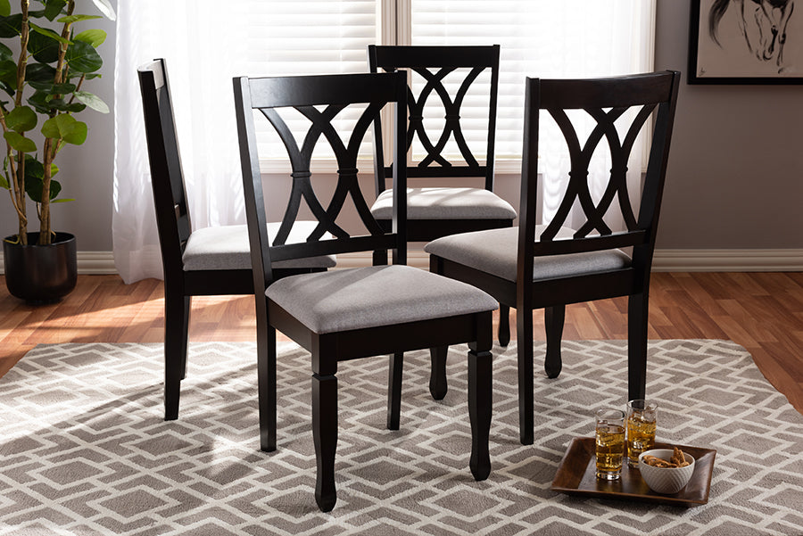 Reneau Modern and Contemporary Grey Fabric Upholstered Espresso Brown Finished Wood Dining Chair Set of 4