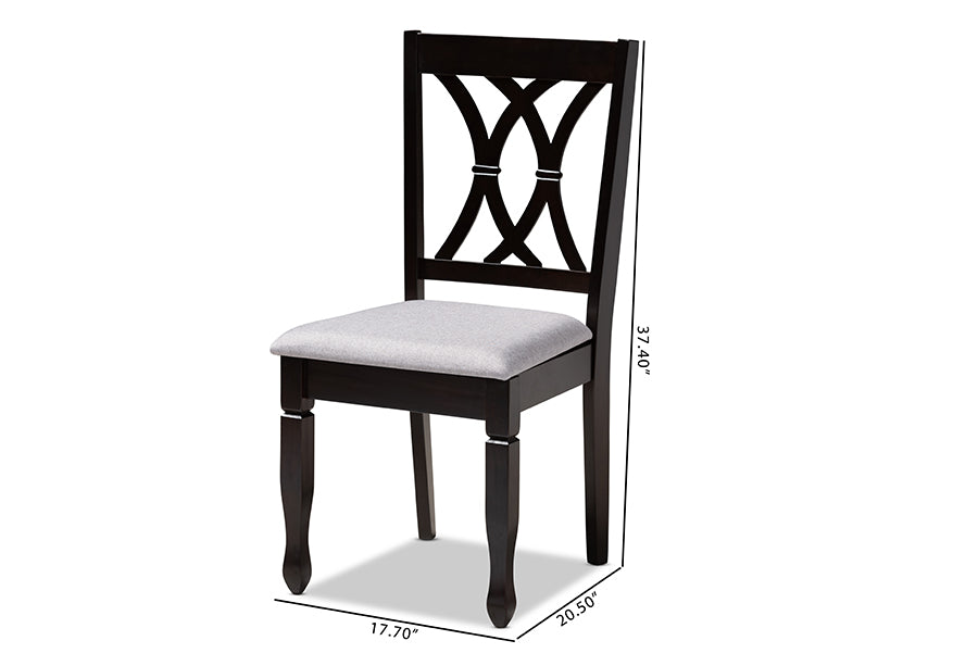 Reneau Modern and Contemporary Grey Fabric Upholstered Espresso Brown Finished Wood Dining Chair Set of 4