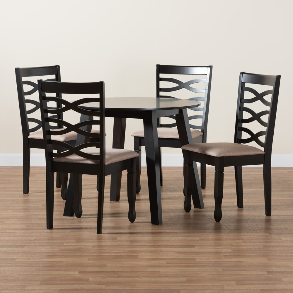 Ruby Modern Beige Fabric and Dark Brown Finished Wood 5-Piece Dining Set