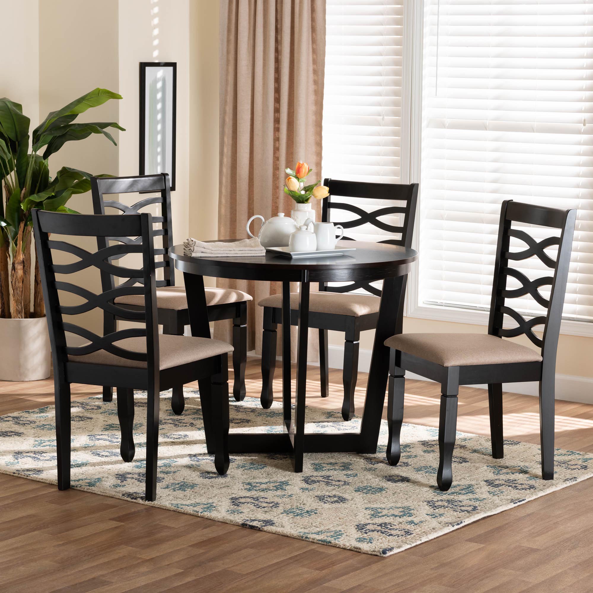 Leda Modern Sand Fabric and Dark Brown Finished Wood 5-Piece Dining Set