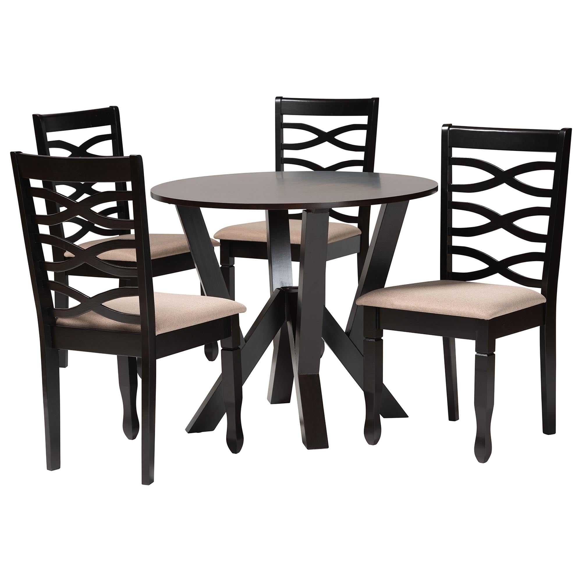 Baxton Studio Ariane Modern Sand Fabric and Dark Brown Finished Wood 5-Piece Dining Set