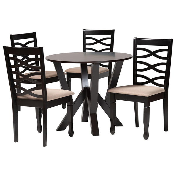 Ariane Modern Sand Fabric and Dark Brown Finished Wood 5-Piece Dining Set