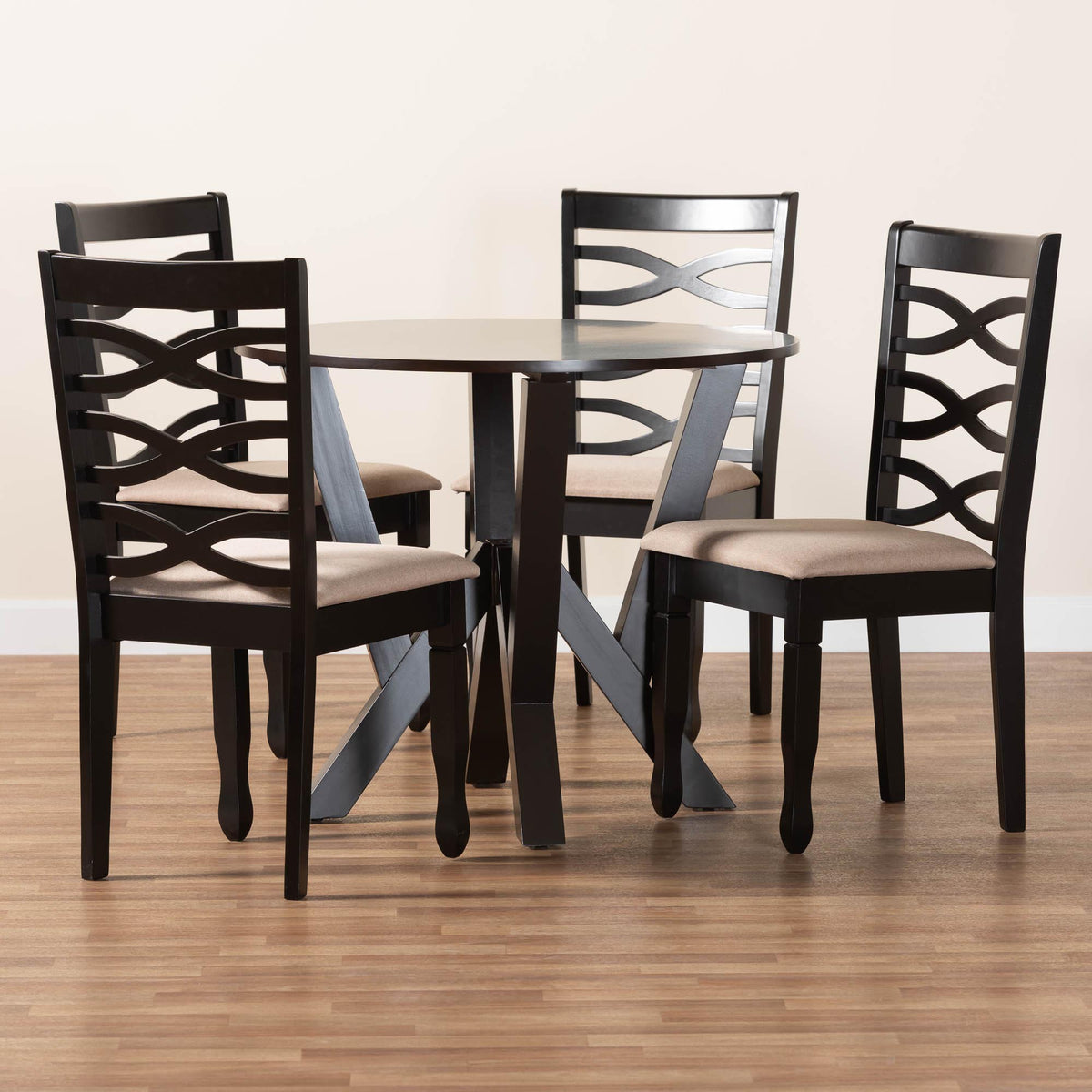 Ariane Modern Sand Fabric and Dark Brown Finished Wood 5-Piece Dining Set