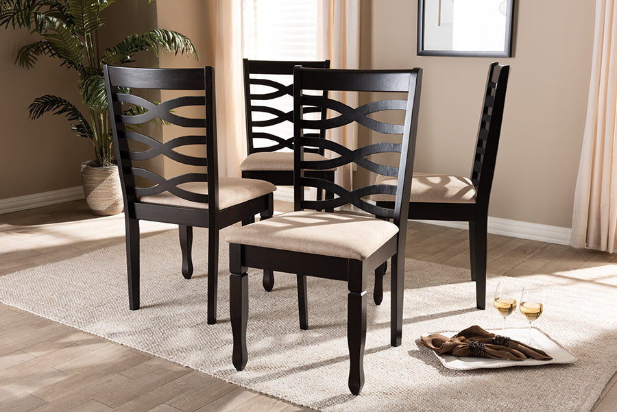Lanier Modern and Contemporary Sand Fabric Upholstered Espresso Brown Finished Wood Dining Chair Set of 4