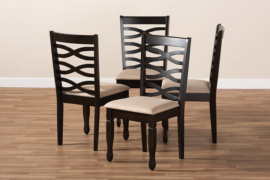 Lanier Modern and Contemporary Sand Fabric Upholstered Espresso Brown Finished Wood Dining Chair Set of 4
