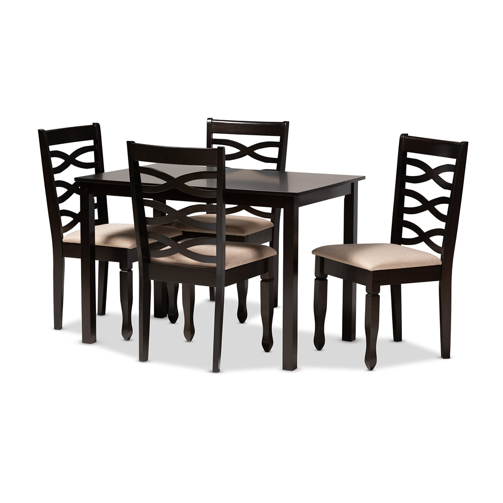Lanier Modern and Contemporary Sand Fabric Upholstered Espresso Brown Finished Wood 5-Piece Dining Set