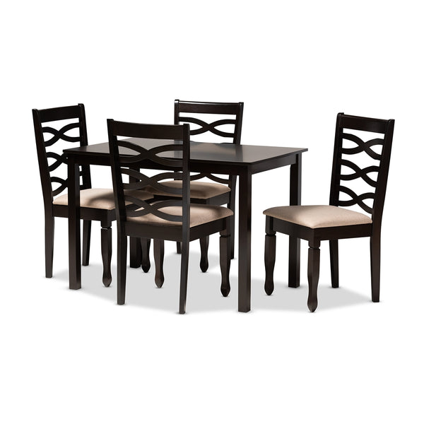Lanier Modern and Contemporary Sand Fabric Upholstered Espresso Brown Finished Wood 5-Piece Dining Set