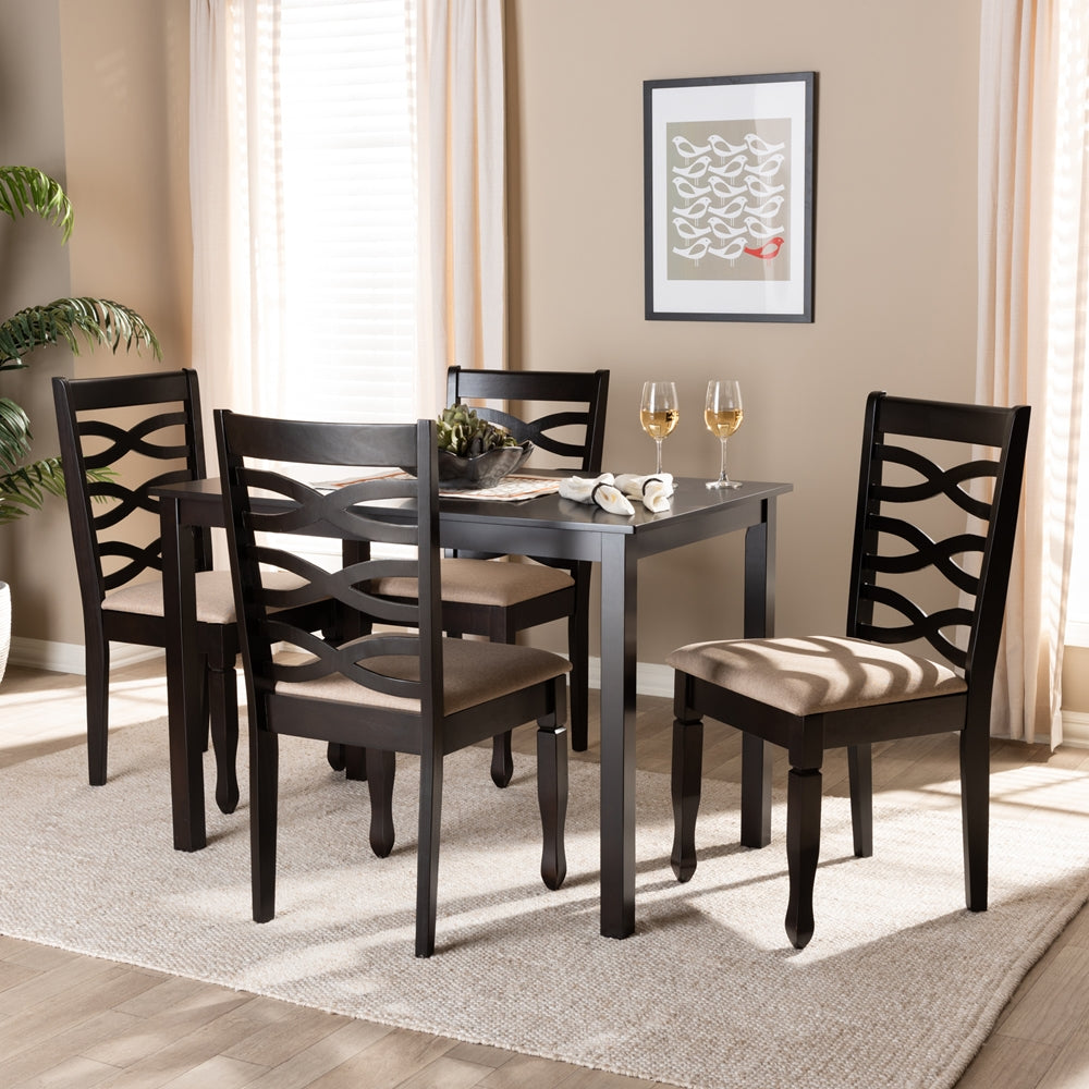 Lanier Modern and Contemporary Sand Fabric Upholstered Espresso Brown Finished Wood 5-Piece Dining Set