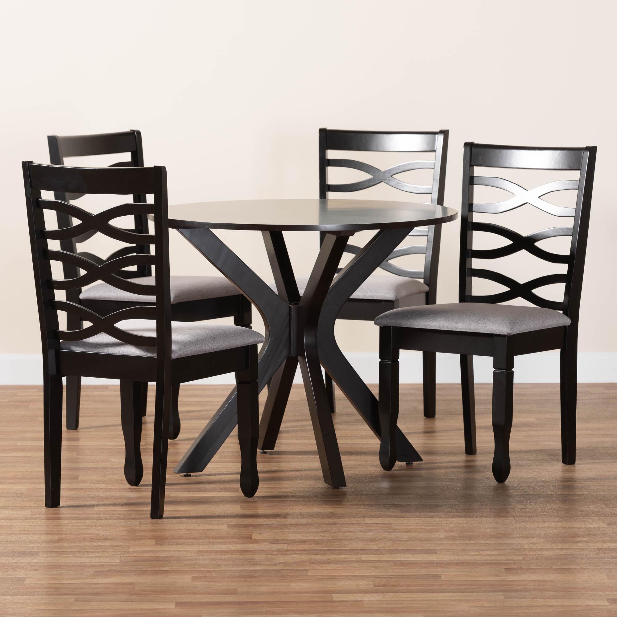 Mila Modern Grey Fabric and Dark Brown Finished Wood 5-Piece Dining Set