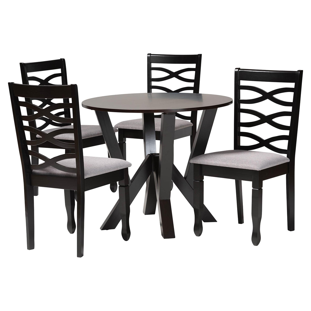 Ariane Modern Grey Fabric and Dark Brown Finished Wood 5-Piece Dining Set