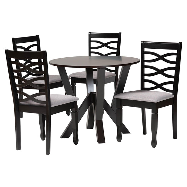 Ariane Modern Grey Fabric and Dark Brown Finished Wood 5-Piece Dining Set