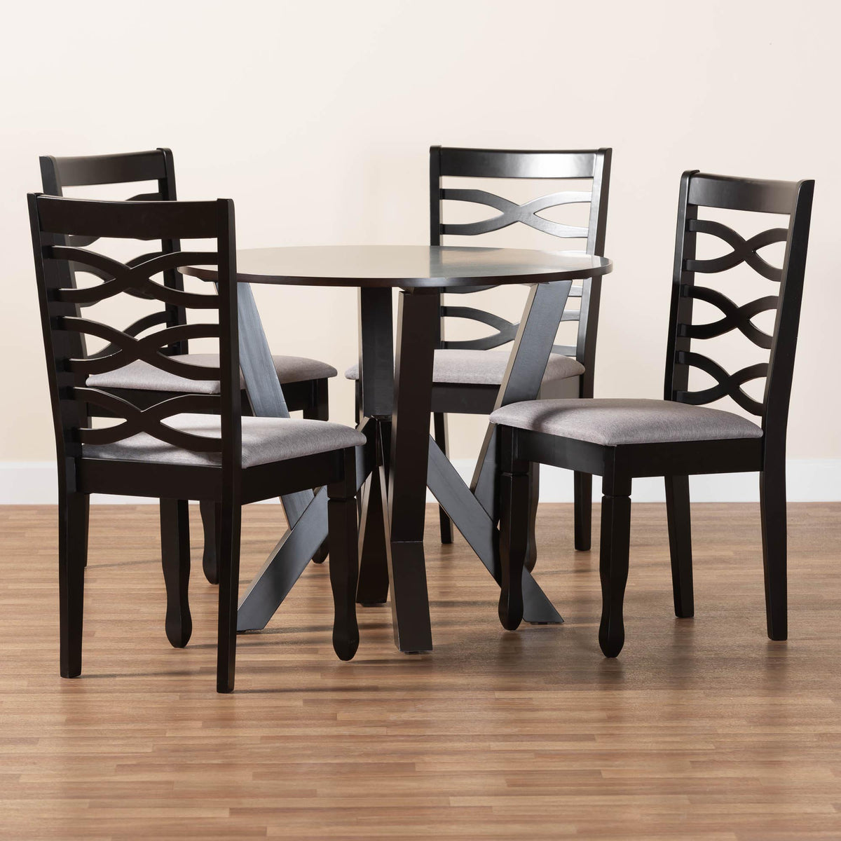Ariane Modern Grey Fabric and Dark Brown Finished Wood 5-Piece Dining Set