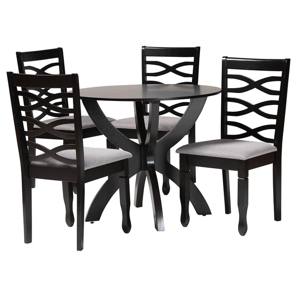 Aspen Modern Grey Fabric and Dark Brown Finished Wood 5-Piece Dining Set