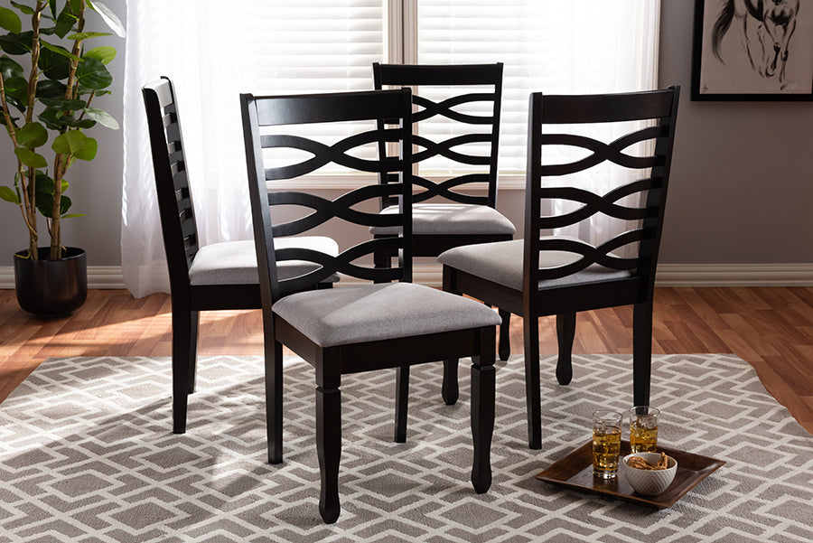 Lanier Modern and Contemporary Grey Fabric Upholstered Espresso Brown Finished Wood Dining Chair Set of 4