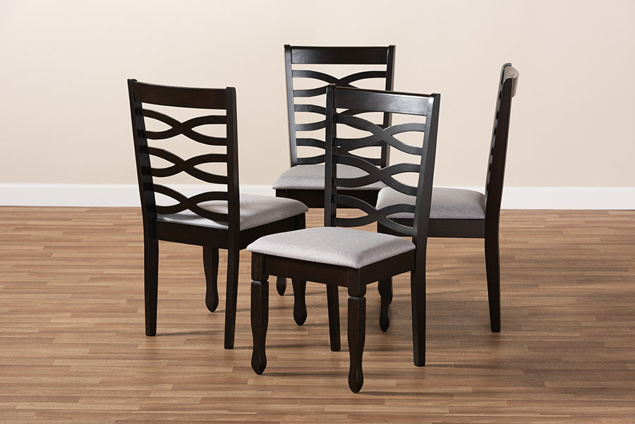 Lanier Modern and Contemporary Grey Fabric Upholstered Espresso Brown Finished Wood Dining Chair Set of 4