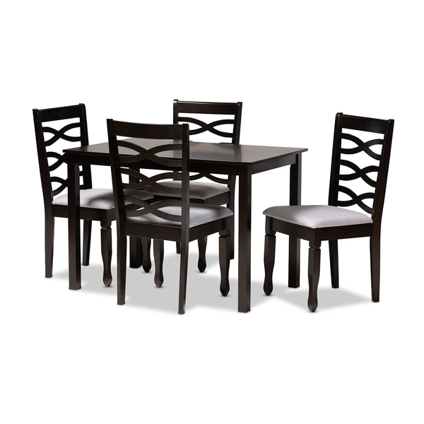 Lanier Modern and Contemporary Grey Fabric Upholstered Espresso Brown Finished Wood 5-Piece Dining Set