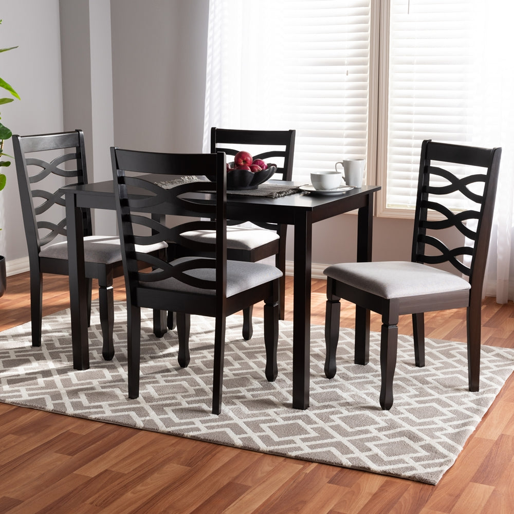 Lanier Modern and Contemporary Grey Fabric Upholstered Espresso Brown Finished Wood 5-Piece Dining Set