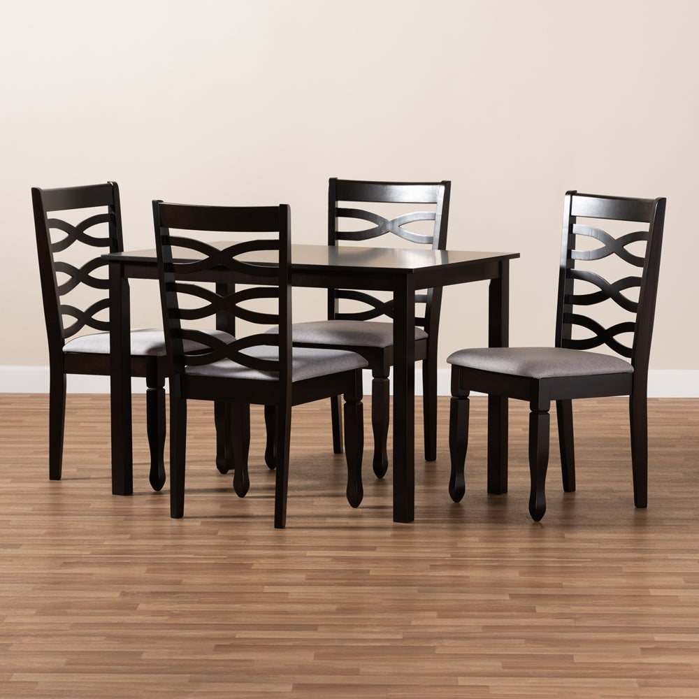 Lanier Modern and Contemporary Grey Fabric Upholstered Espresso Brown Finished Wood 5-Piece Dining Set