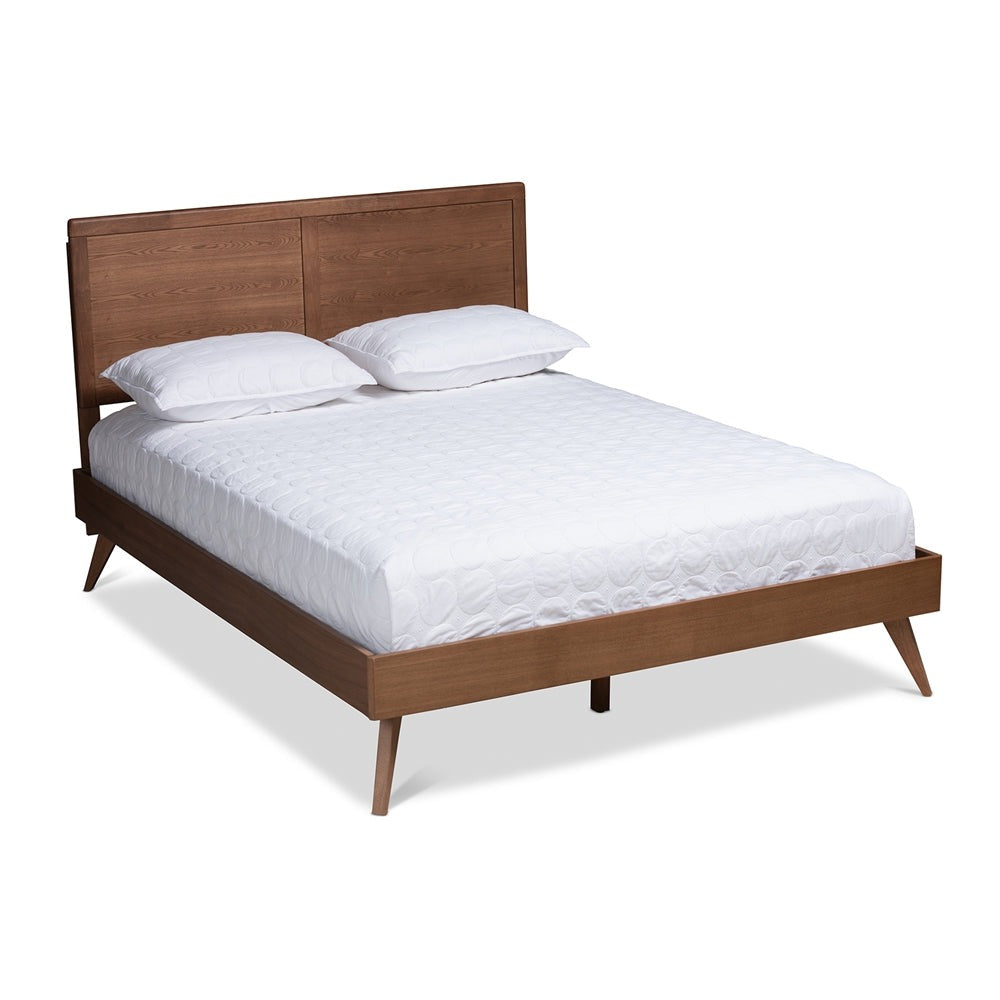 Zenon Mid-Century Modern Walnut Brown Finished Wood Queen Size Platform Bed