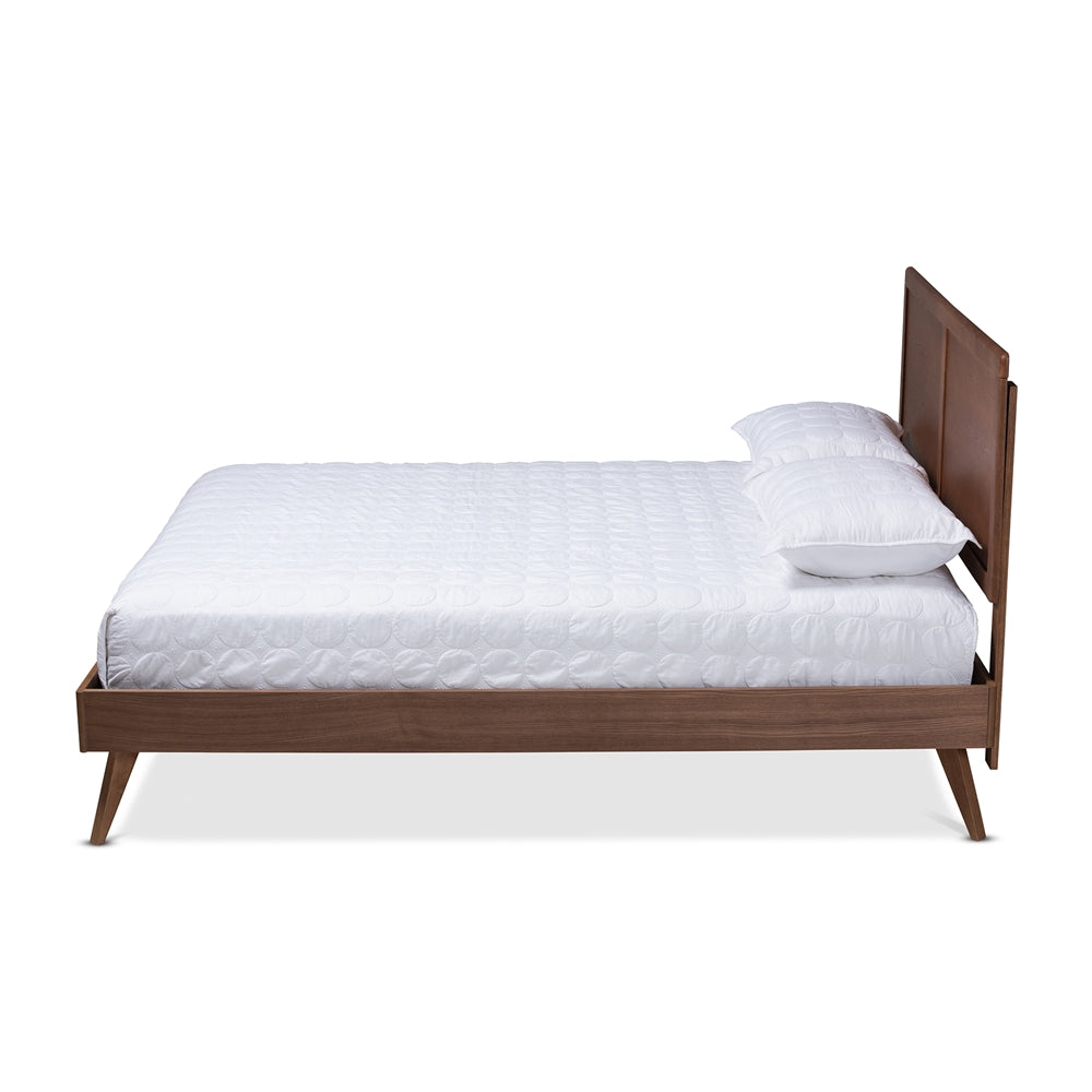 Zenon Mid-Century Modern Walnut Brown Finished Wood Full Size Platform Bed