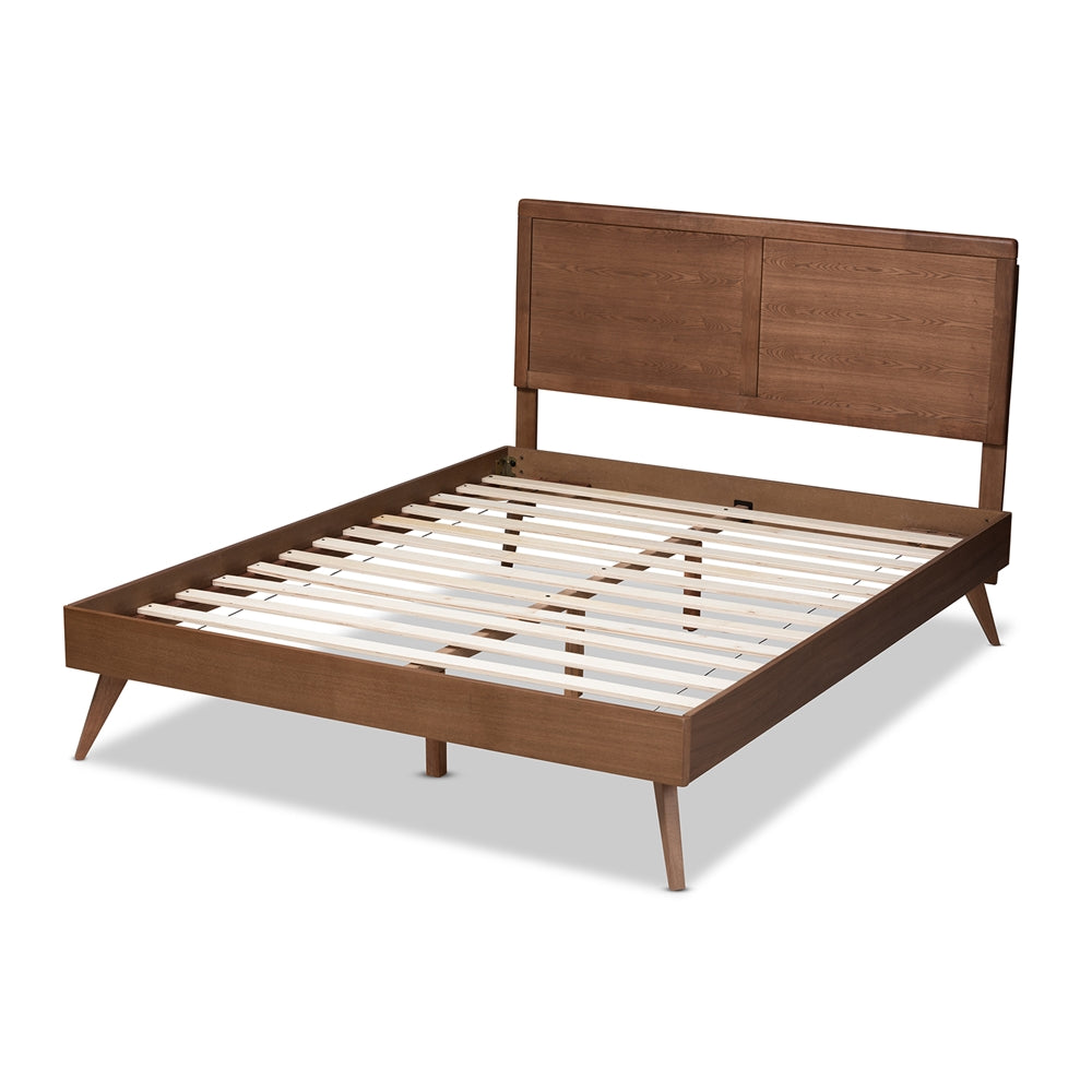 Zenon Mid-Century Modern Walnut Brown Finished Wood Full Size Platform Bed