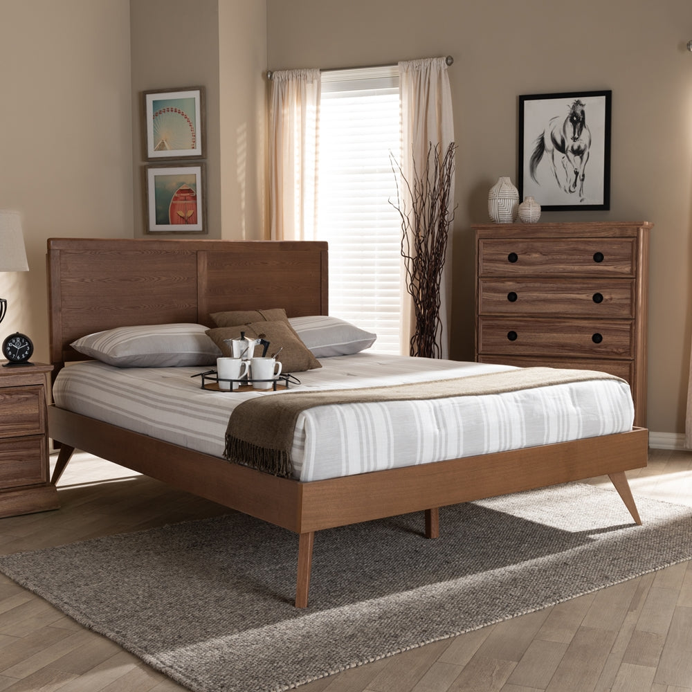 Zenon Mid-Century Modern Walnut Brown Finished Wood Full Size Platform Bed