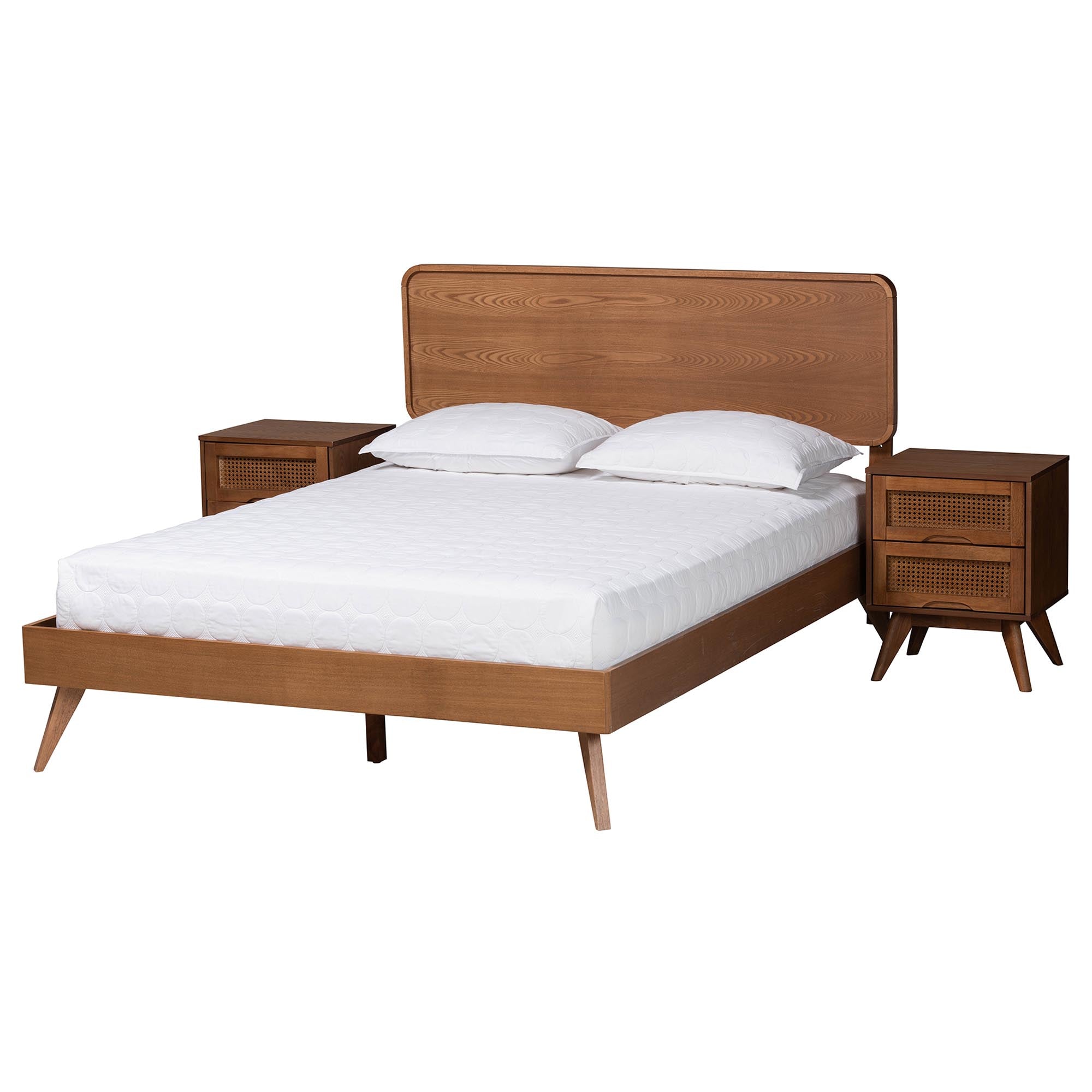 Demeter Mid-Century Modern Walnut Brown Finished Wood Full Size 3-Piece Bedroom Set