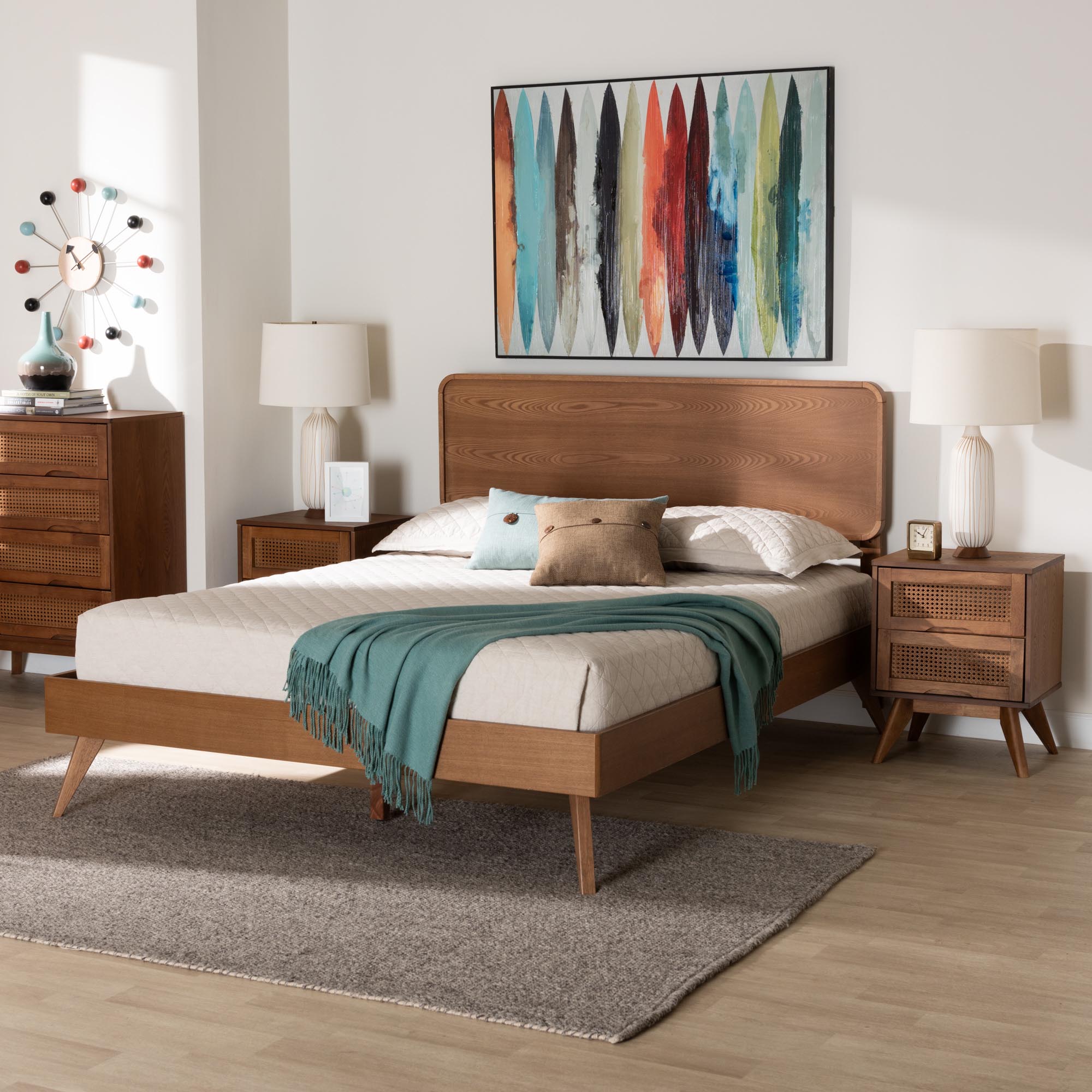 Demeter Mid-Century Modern Walnut Brown Finished Wood Full Size 3-Piece Bedroom Set