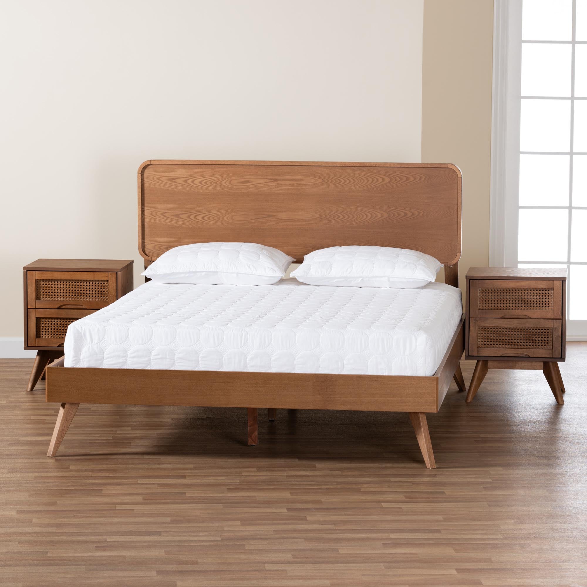 Demeter Mid-Century Modern Walnut Brown Finished Wood Full Size 3-Piece Bedroom Set