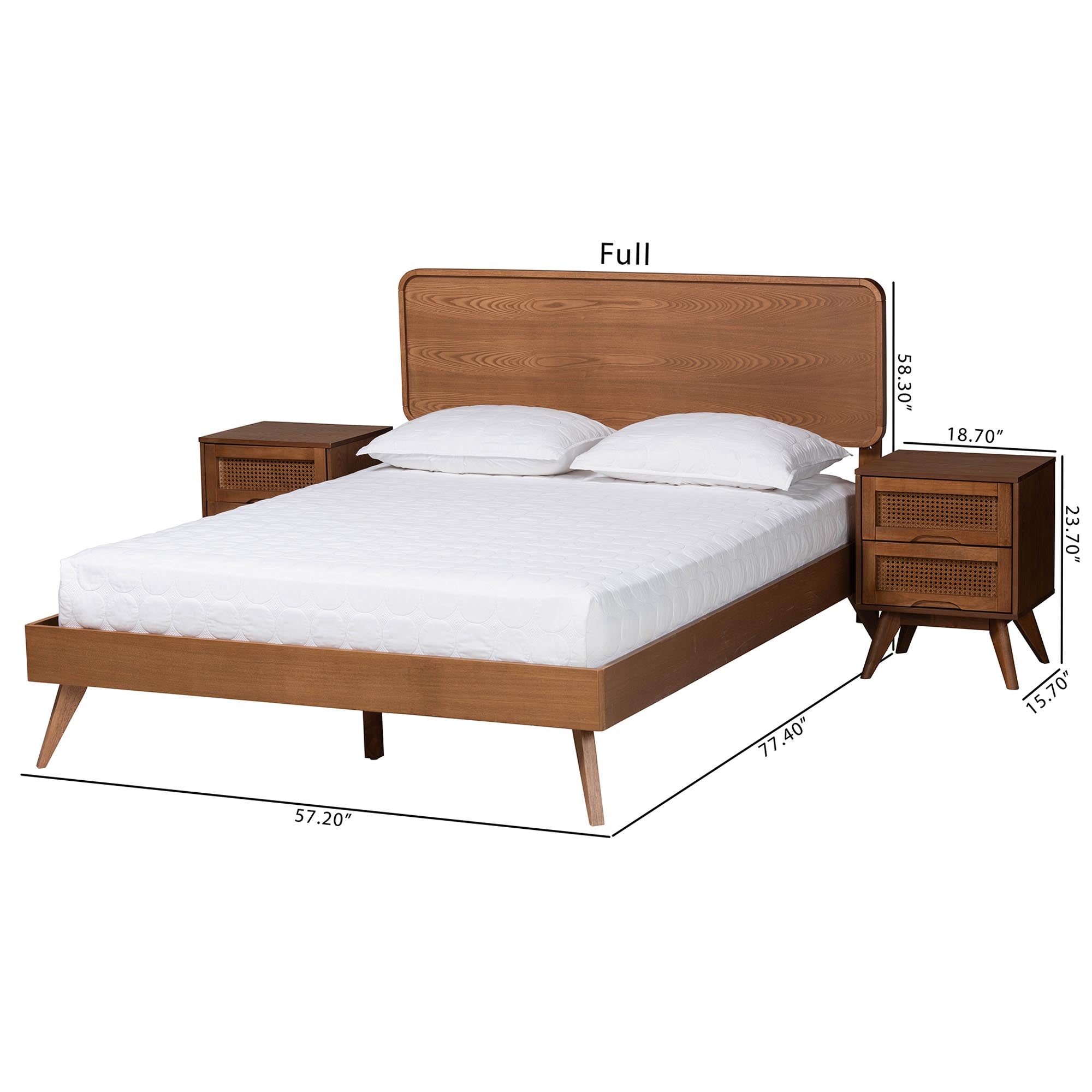 Demeter Mid-Century Modern Walnut Brown Finished Wood Full Size 3-Piece Bedroom Set