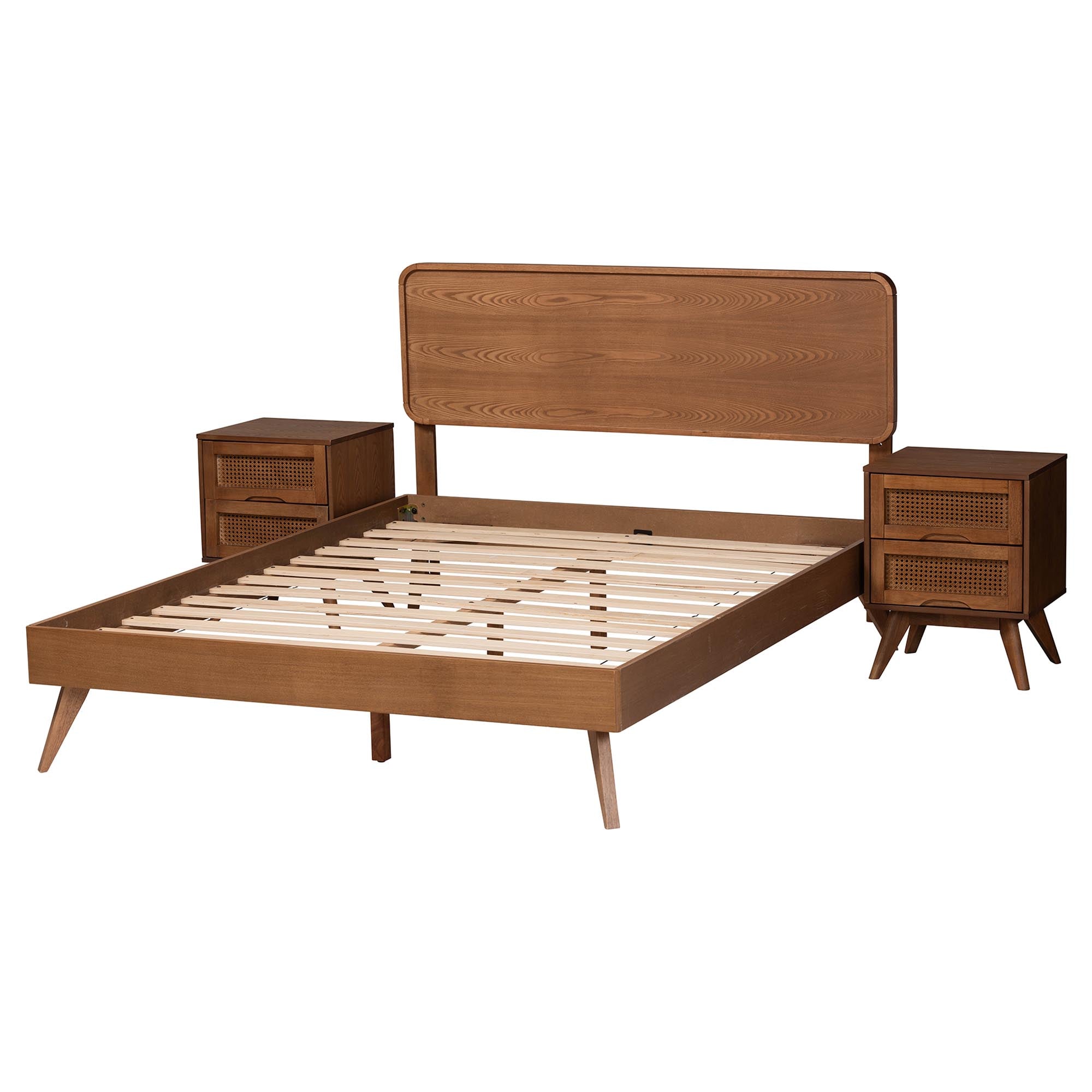 Demeter Mid-Century Modern Walnut Brown Finished Wood Full Size 3-Piece Bedroom Set