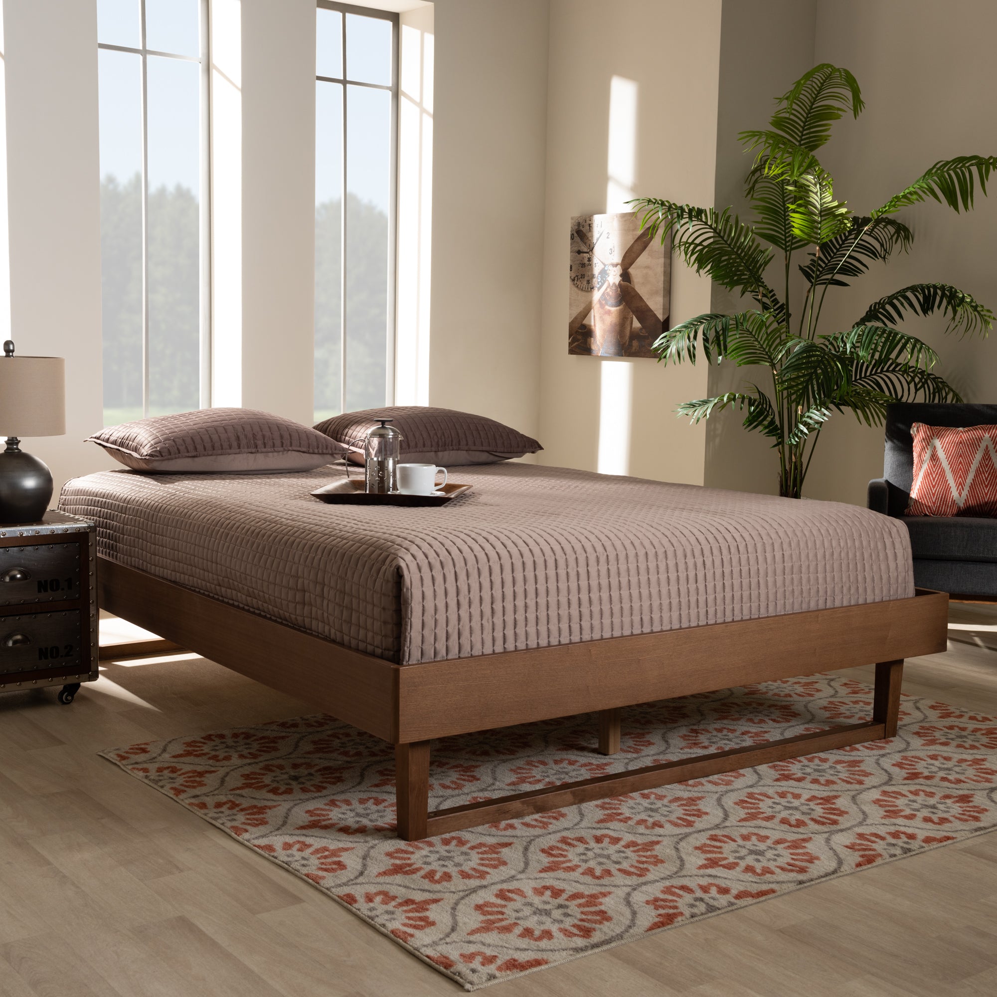 Liliya Walnut Brown Finished Wood Queen Size Platform Bed Frame
