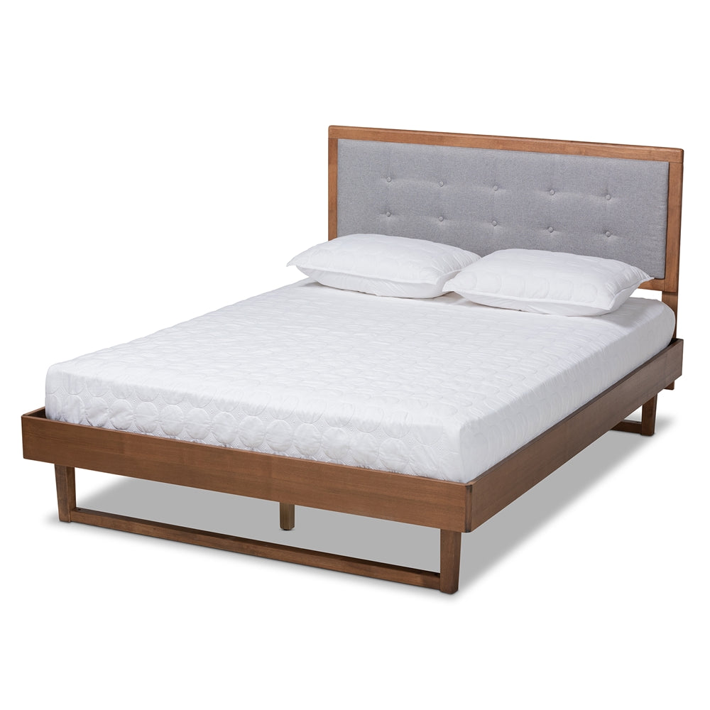 Viviana Light Grey Fabric Upholstered Wood Full Size Platform Bed