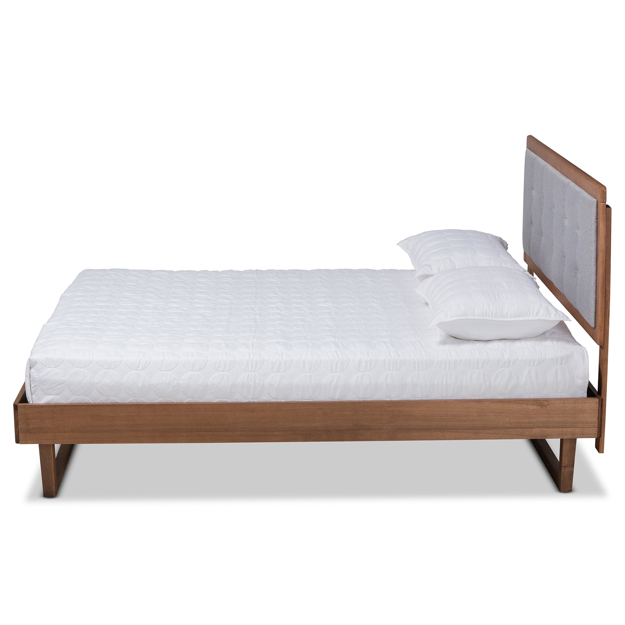 Viviana Queen Bed Light Grey Fabric & Ash Walnut Contemporary Design