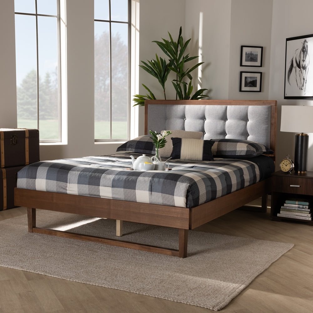 Viviana Light Grey Fabric Upholstered Wood Full Size Platform Bed