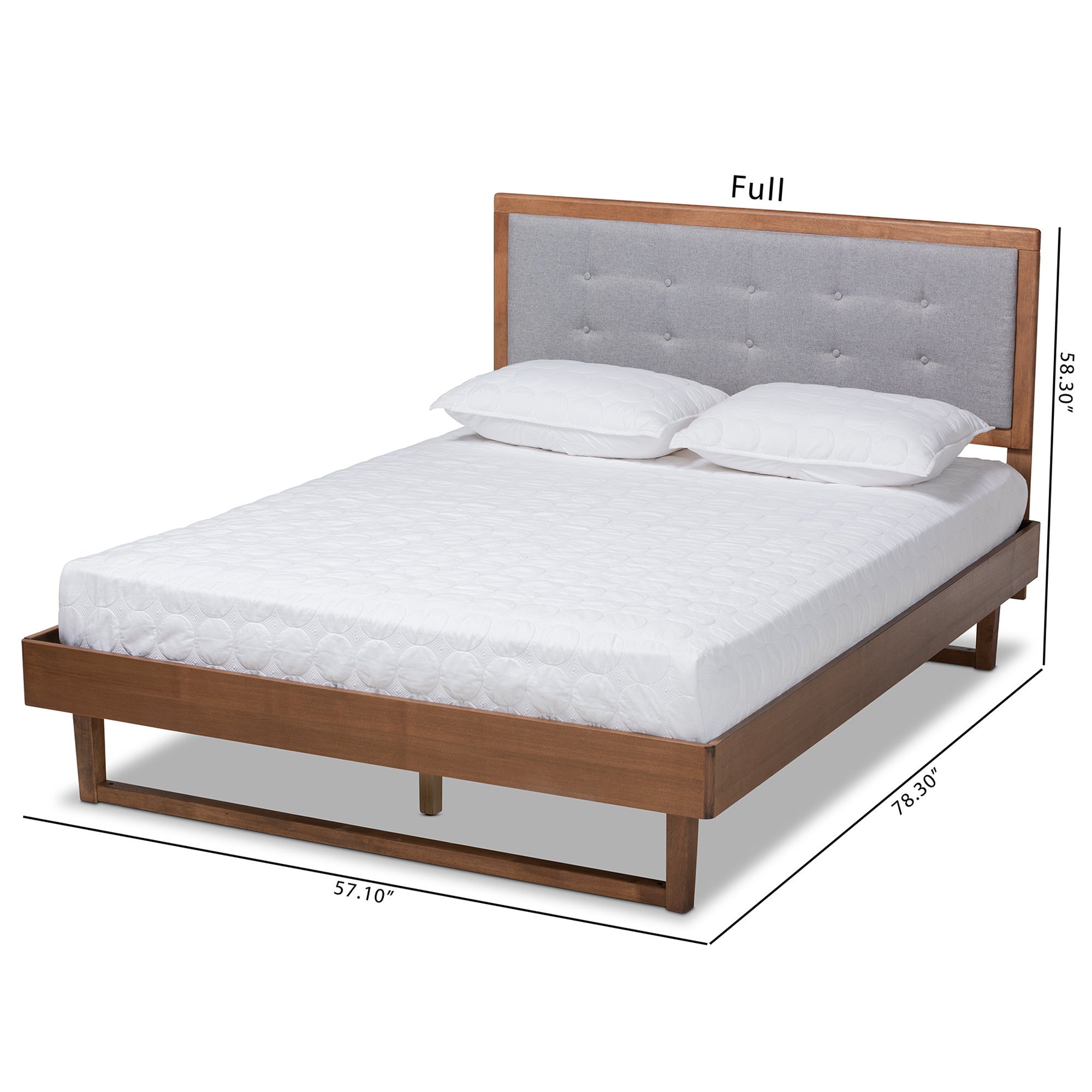 Viviana Queen Bed Light Grey Fabric & Ash Walnut Contemporary Design