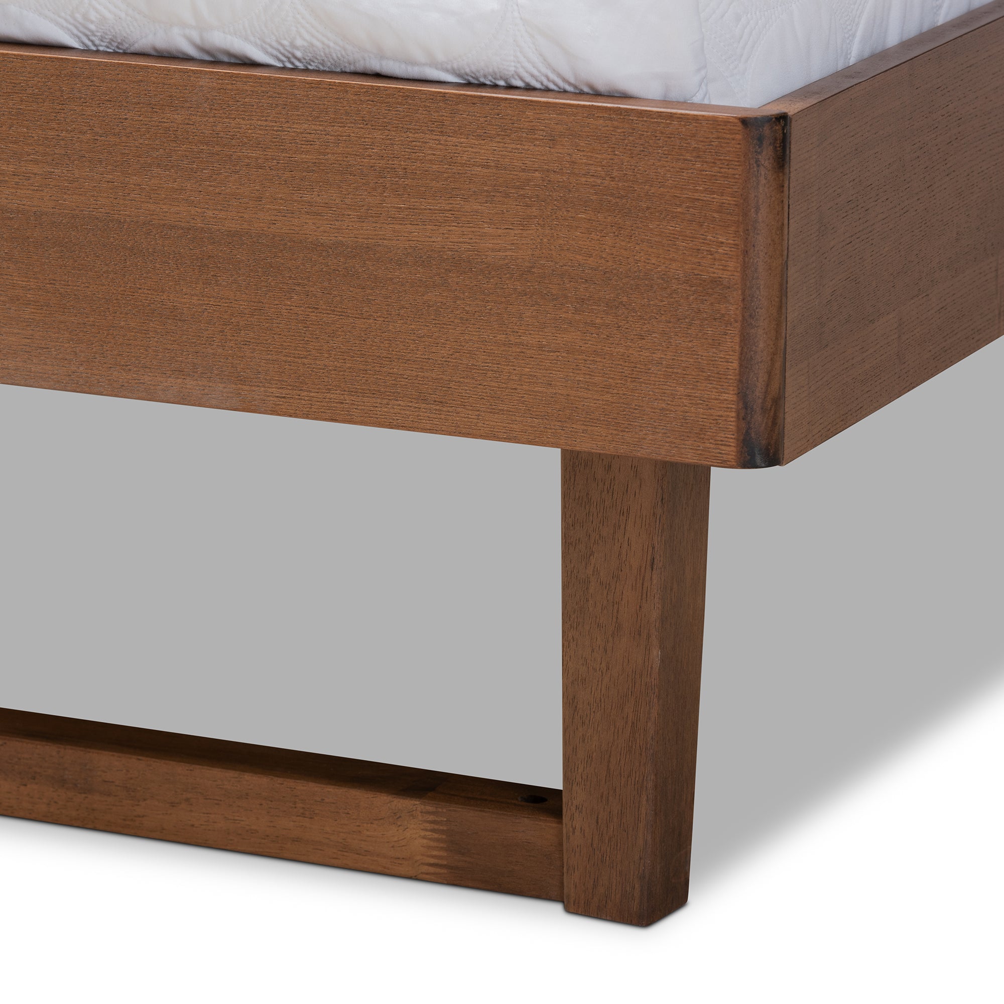 Natalia Queen Bed Dark Grey Fabric, Ash Walnut Mid-Century Modern