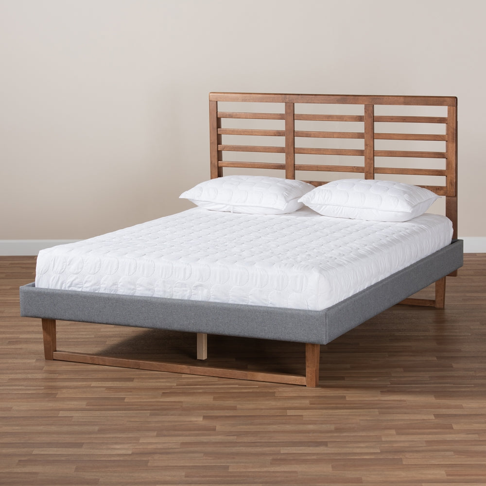 Rina Dark Grey Fabric and Ash Walnut Brown Finished Wood Full Size Bed